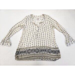 Knox Rose Top Women Medium Tunic Boho Festival Semi Sheer Vneck 1/4 Button